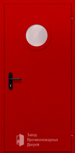 Фото двери «Однопольная с круглым стеклом (красная)» в Ступино