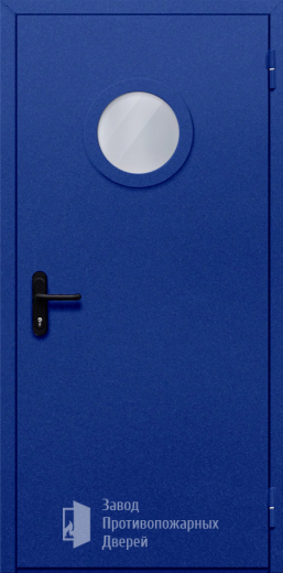 Фото двери «Однопольная с круглым стеклом (синяя)» в Ступино