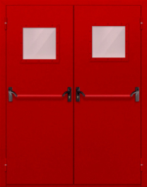 Фото двери «Двупольная со стеклопакетом и антипаникой (красная)» в Ступино