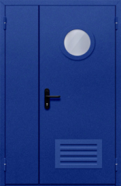Фото двери «Полуторная с круглым стеклом и решеткой (синяя)» в Ступино