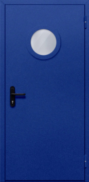 Фото двери «Однопольная с круглым стеклом (синяя)» в Ступино