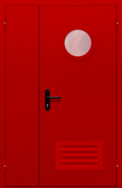 Фото двери «Полуторная с круглым стеклом и решеткой (красная)» в Ступино